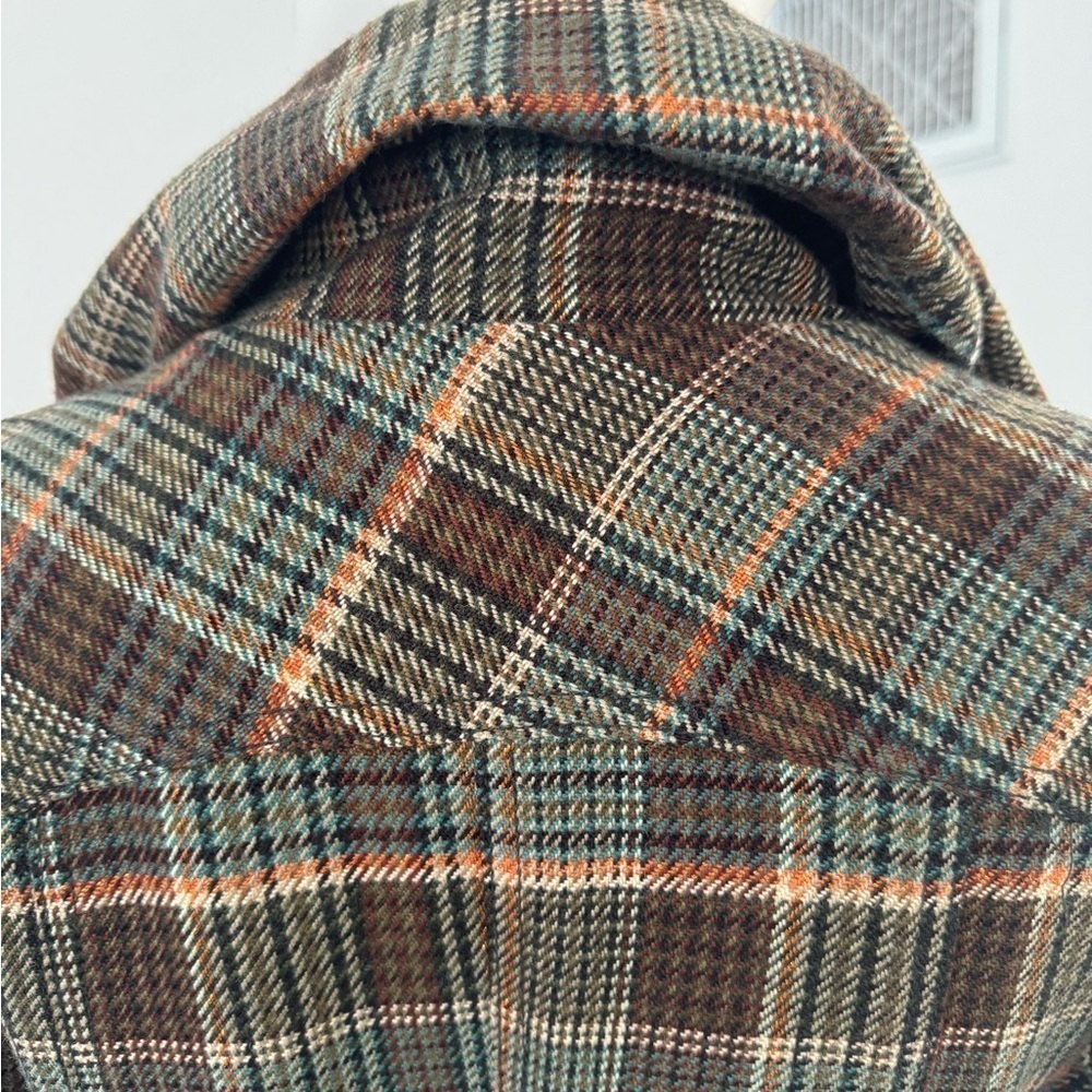 B B Dakota Plaid Pea Coat Size Small lined Green - Picture 9 of 17